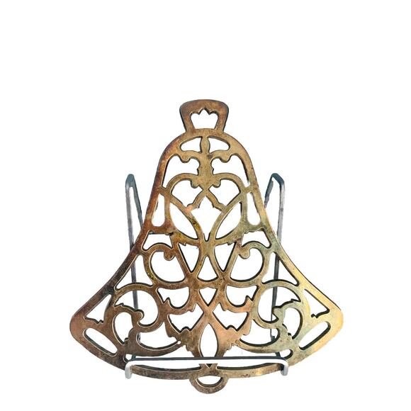 Vintage William A. Rogers Gold Plated Patina Christmas Bell Trivet Holiday Decor - Picture 2 of 10